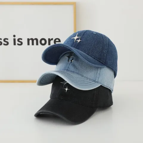 Berretto da Baseball in Denim Lavato Con Decorazione a Stella in Metallo Cappello Parasole Casual Retro Regolabile per Donna