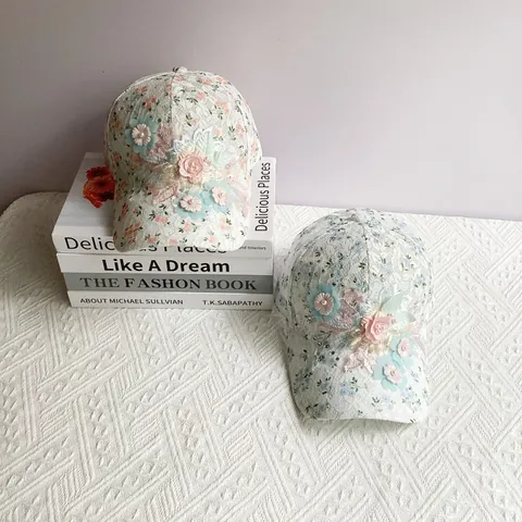 Women Sweet Lace Floral Baseball Cap 3D Flower Decoration Rhinestone Artificial Pearl Sunscreen Breathable Outdoor Fashion Adjustable Sun Hat