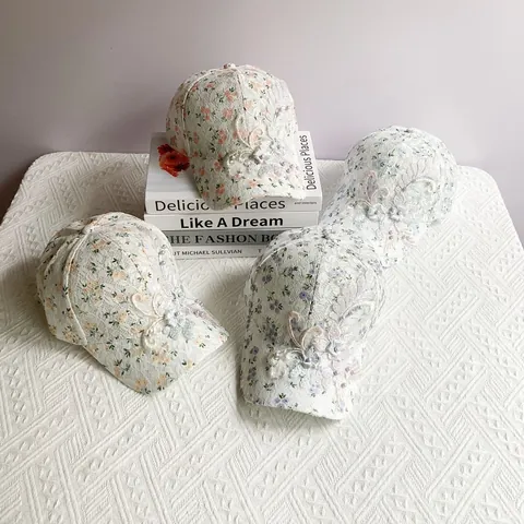Women's Lace Floral Baseball Cap 3D Flower Artificial Pearl Sun Protection Breathable Adjustable Outdoor Summer Sun Hat