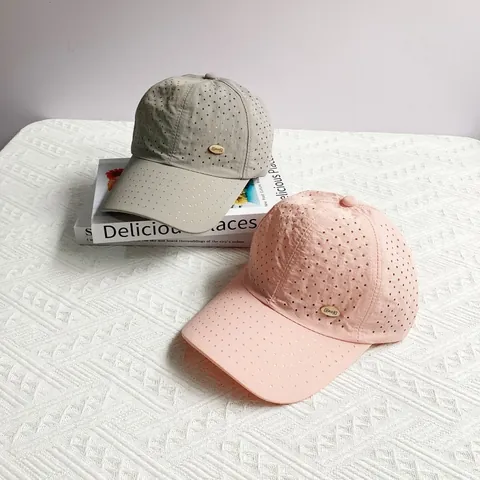 Breathable Laser Cut Baseball Cap Women Men Quick Dry Sun Protection Adjustable Hat Metal Badge Casual Outdoor Sun Hat