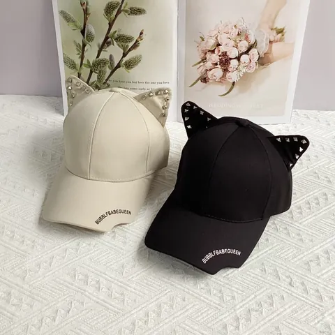 Punk Katzenohren Nieten Baseball Cap Baumwolle Verstellbar Hip Hop Snapback Hut Mit Buchstabenaufdruck Für Damen Herren Streetwear