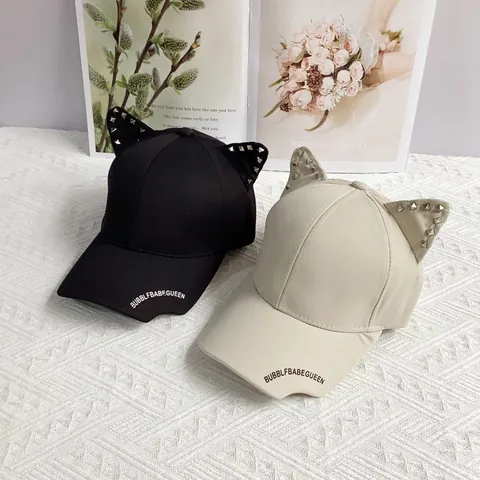 Punk Katzenohren Nieten Baseball Cap Baumwolle Verstellbar Hip Hop Snapback Hut Mit Buchstabenaufdruck Für Damen Herren Streetwear