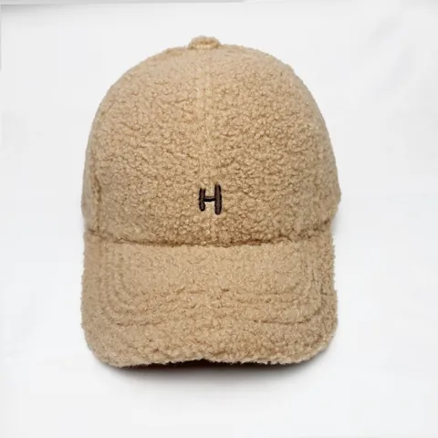 Women Winter Warm Lamb Wool Baseball Cap With H Letter Embroidery Adjustable Fashion Teddy Fleece Peaked Hat For Outdoor Daily