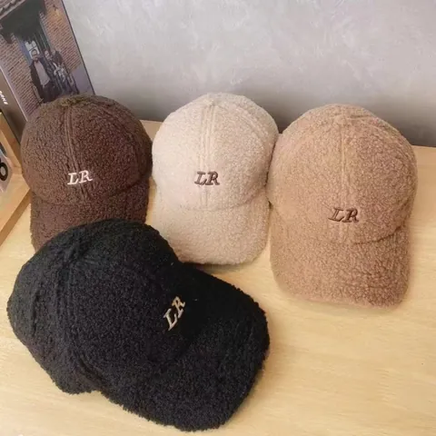 Gorra de Béisbol de Lana de Cordero Mujeres Hombres Bordado de Letras Cálido Invierno Ajustable Gorra Deportiva