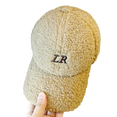 Gorra de Béisbol de Lana de Cordero Mujeres Hombres Bordado de Letras Cálido Invierno Ajustable Gorra Deportiva