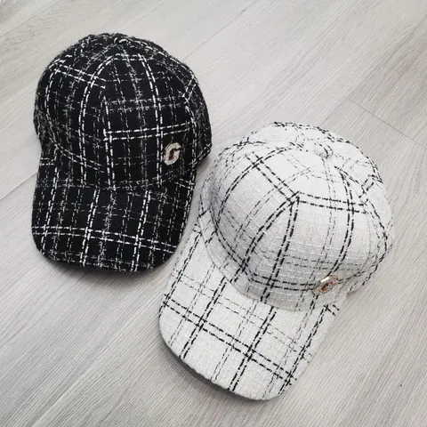 Women Tweed Plaid Baseball Cap Rhinestone Letter G Decoration Elegant Sunshade Hat Adjustable Casual Fashion Headwear