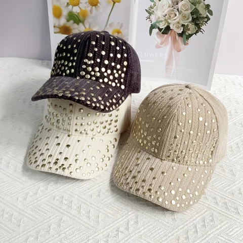 Berretto da Baseball in Velluto a Coste Con Rivetti in Metallo Dorato a Righe Punk Hip Hop Regolabile Outdoor Caldo Cappello da Sole Per Uomo Donna