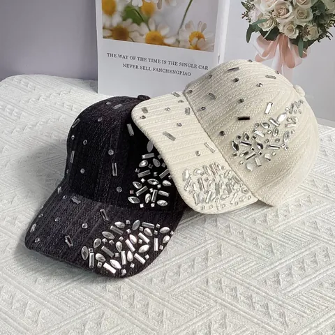 Damen Mode Strass Samt Baseballkappe Herbst Winter Warm Verstellbarer Schirmmütze Für Outdoor Casual Luxus Sonnenschutz