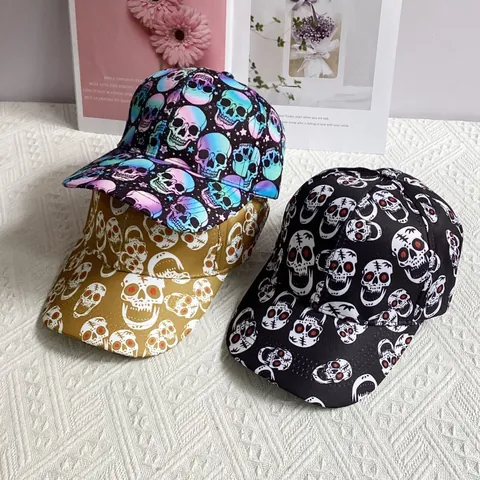 Streetwear Skull Print Baseball Cap All-over Skull Pattern Hip Hop Sun Hat For Men Women Adjustable Y2K Punk Style Hat