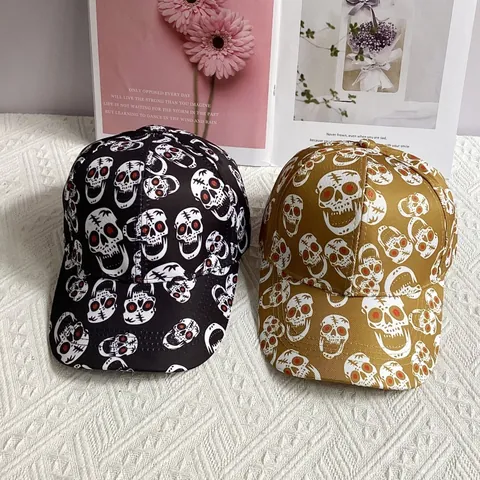 Streetwear Skull Print Baseball Cap All-over Skull Pattern Hip Hop Sun Hat For Men Women Adjustable Y2K Punk Style Hat