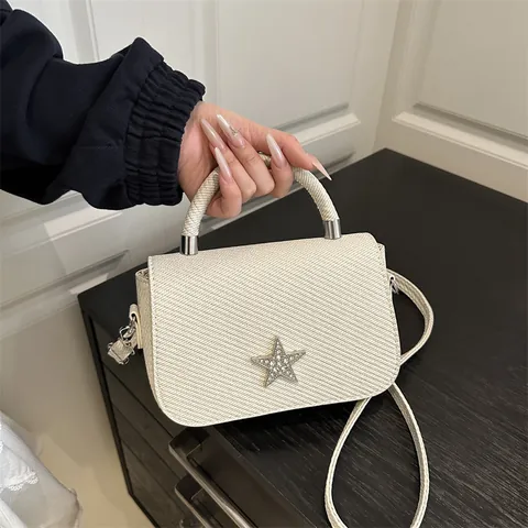 Damen Mode PU-Leder Webstruktur Kleine Quadratische Tasche Strass Fünfzackiger Stern Umhängetasche Schultertasche Handtasche Mit Griff Casual Alltag Pendeln