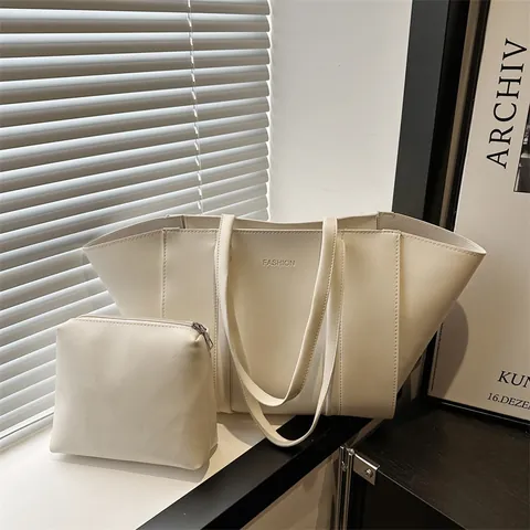 Grand Sac Fourre-Tout En Cuir PU Pour Femmes Et Ensemble De Pochettes Urbain Simple Navettage Sous Les Aisselles Rétro Décontracté Mode Lettre Gauffré Sac À Bandoulière