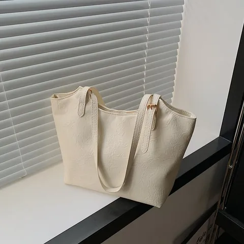 Women Vintage Large Capacity PU Leather Tote Bag Soft Crinkled Texture Commute Shoulder Bag With Adjustable Strap