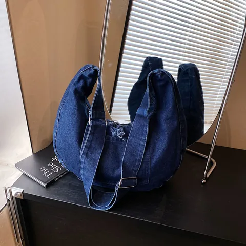 Borsa Hobo in Denim di Grande Capacità per Uomo e Donna Borsa a Tracolla in Denim Lavato Retro Con Tracolla Regolabile
