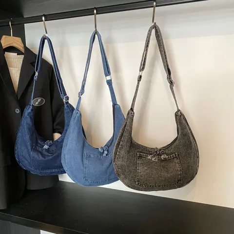 Borsa Hobo in Denim di Grande Capacità per Uomo e Donna Borsa a Tracolla in Denim Lavato Retro Con Tracolla Regolabile