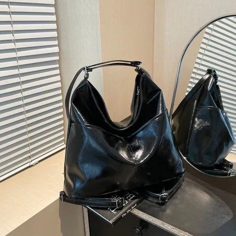 Damen Glänzende PU-Leder Tote Tasche Große Kapazität Hobo Umhängetasche Mit Verstellbarem Gurt Lässige Handtasche Für Damen