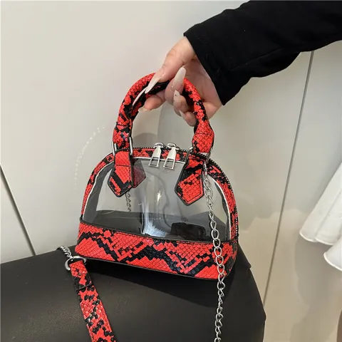 Mode Transparent PVC Zebra Schlangenhaut Muster Damen Schalentasche Trendy Tierdruck Kleine Umhängetasche Metall Kette Gurt