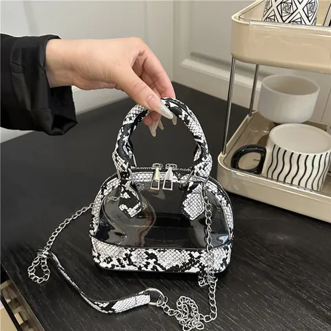 Mode Transparent PVC Zebra Schlangenhaut Muster Damen Schalentasche Trendy Tierdruck Kleine Umhängetasche Metall Kette Gurt