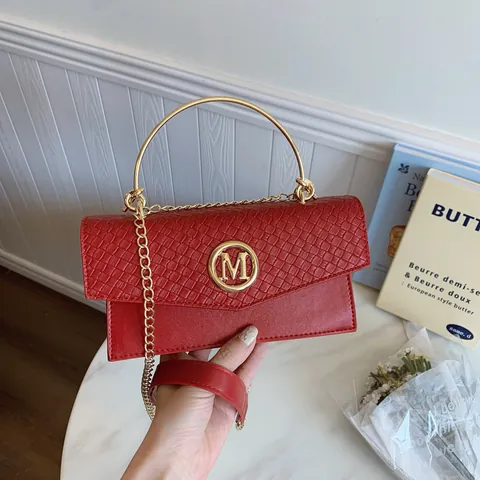 Retro PU Leather Small Square Bag For Women Woven Texture With Metal Round Handle Gold Chain Strap Crossbody Handbag Fashion Gift