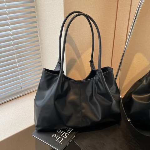 Borsa Tote Donna Grande Capacità Morbida Pelle PU Pieghe Borsa a Spalla Minimalista Pendolare Borsa a Mano Vintage Cuciture Verticali Borsa Scuola