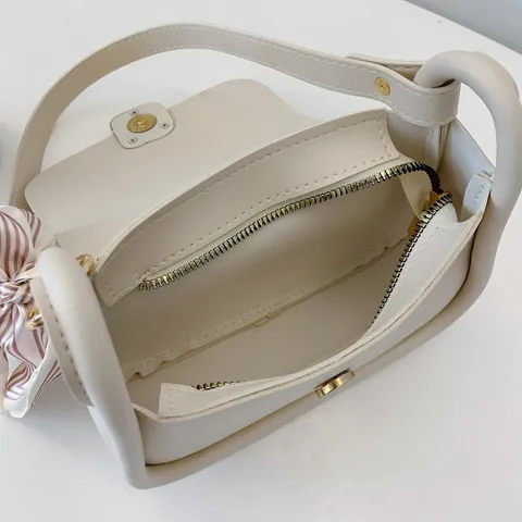 Women's Korean Style Small Square Bag Elegant PU Leather Underarm Shoulder Bag With Scarf And Plush Monster Charm