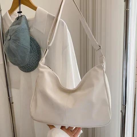 Dames Minimalistische PU Leren Hobo Tas Grote Capaciteit Oksel Tote Tas Met Stijlvolle Hanger Retro Effen Kleur Schoudertas