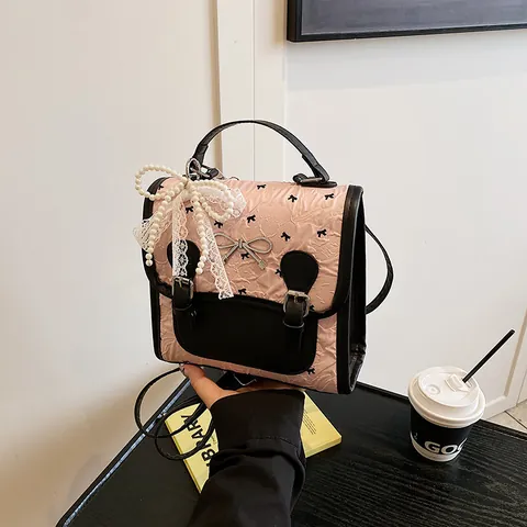 Vintage Schleife Herz Druck Kontrast PU Leder Rucksack Handtasche Für Damen Reise Schule Süßes Mädchen Mini Rucksack Rosa