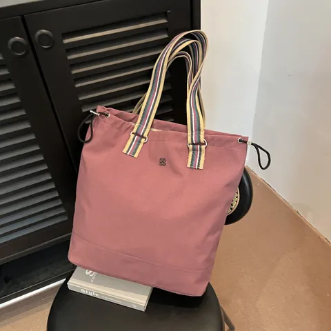 Bolso Tote de Lona para Mujer Gran Capacidad Moda Asa a Rayas Bolso de Hombro Casual Verano Bolso de Compras