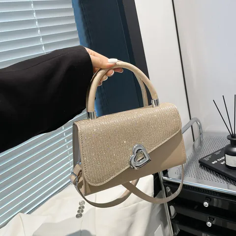 Sac à Bandoulière de Mode à Paillettes Épissage Fermoir Coeur Petit Sac à Main Carré Crossbody pour Quotidien et Fête