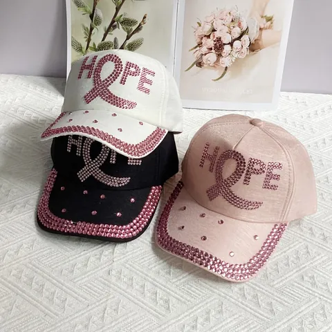 Berretto da Baseball da Donna con Strass in Cotone Lettera HOPE Nastro Rosa Cappello da Sole Regolabile Outdoor Casual