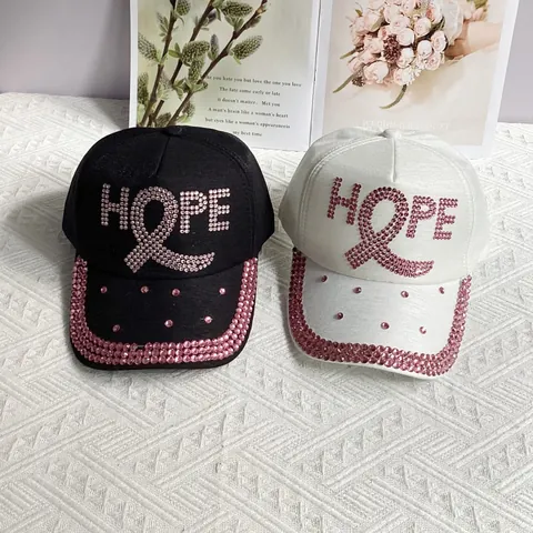 Berretto da Baseball da Donna con Strass in Cotone Lettera HOPE Nastro Rosa Cappello da Sole Regolabile Outdoor Casual