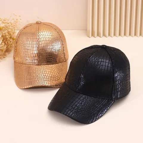 Gorra de Béisbol de Cuero Artificial con Patrón de Cocodrilo a Prueba de Viento Impermeable Sombrero Hip Hop Metálico