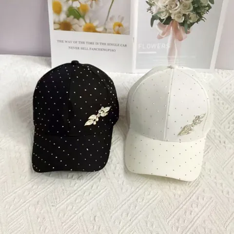 Luxus Strass Blatt Baseballkappe Damen Handgefertigt Glitzer Sonnenschutz Schirmmütze Mode Lässig Verstellbare Kappe