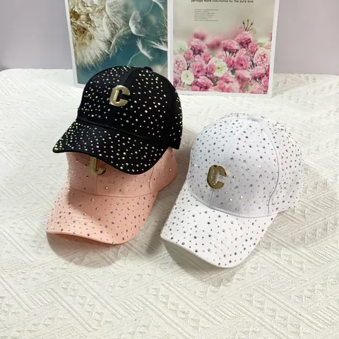 Luxury Women Rhinestone Baseball Cap Fashion Metal C Letter Bling Crystal Adjustable Sun Hat Shading Casual Outdoor Headwear
