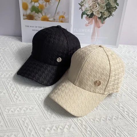 Houndstooth Polyester Baseball Cap Rhinestone Metal Letter M Decor Fashion Adjustable Sun Shade Hat For Women Daily Outdoor