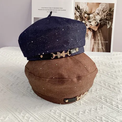 Dames Strass Vlinder Katoen Polyester Baret Glitter Sterrenhemel Retro Kunstenaar Schilder Hoed Elegant Mode Accessoire