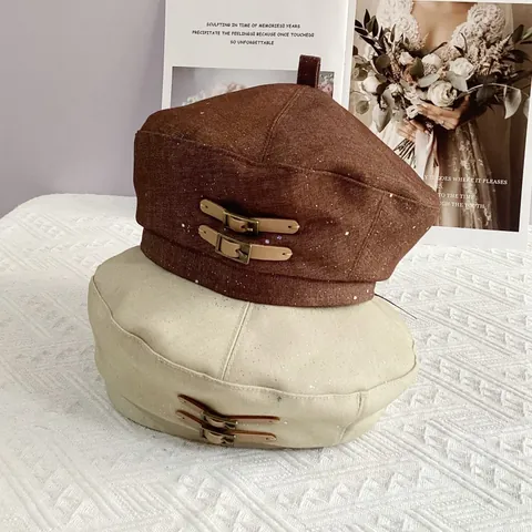 Vintage Damen Baskenmütze Aus Baumwolle Polyester Mit Lederschnalle Glitzernder Malerhut Retro Mode Kürbis Kappe