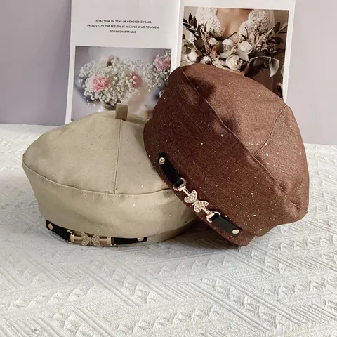 Dames Strass Vlinder Katoen Polyester Baret Glitter Sterrenhemel Retro Kunstenaar Schilder Hoed Elegant Mode Accessoire