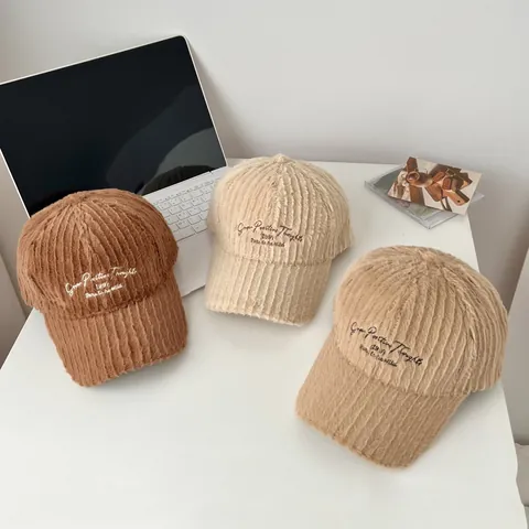 Damen Winter Plüsch Baseballkappe Buchstaben Stickerei Warm Kunstpelz Verstellbar Outdoor Casual Mode Hut