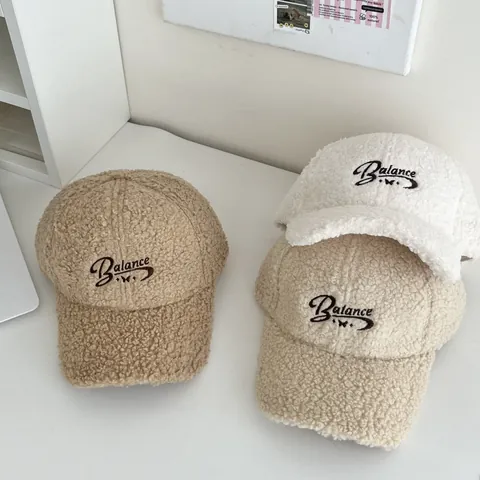Balance Embroidery Lamb Wool Baseball Cap Winter Warm Fleece Duck Tongue Hat Adjustable For Men Women Casual Outdoor