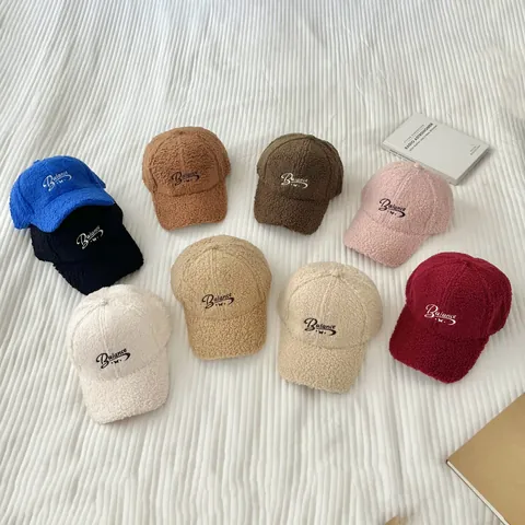 Balance Embroidery Lamb Wool Baseball Cap Winter Warm Fleece Duck Tongue Hat Adjustable For Men Women Casual Outdoor