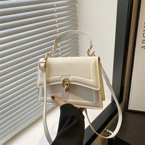 Borsa a Spalla da Donna Minimalista in Pelle PU Borsa a Mano Urbana Semplice Con Chiusura in Metallo Oro Tracolla Regolabile