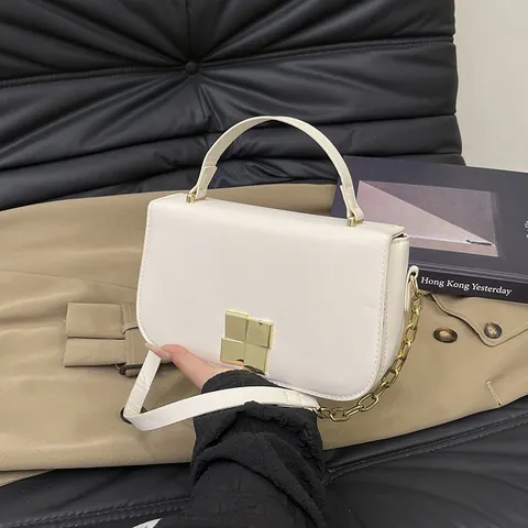 Bolso Bandolera Pequeño de Cuero PU para Mujer Con Cadena Dorada y Cierre Cuadrado Bolso de Hombro Elegante
