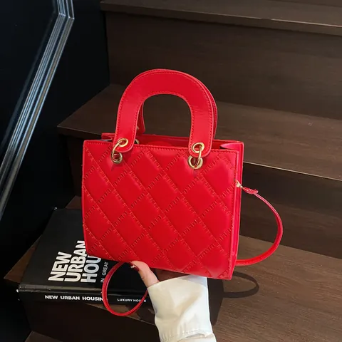Elegante Bolso de Mano de Cuero PU Acolchado para Mujer Color Sólido Bolso Bandolera Con Herrajes Dorados Y Asas Redondas