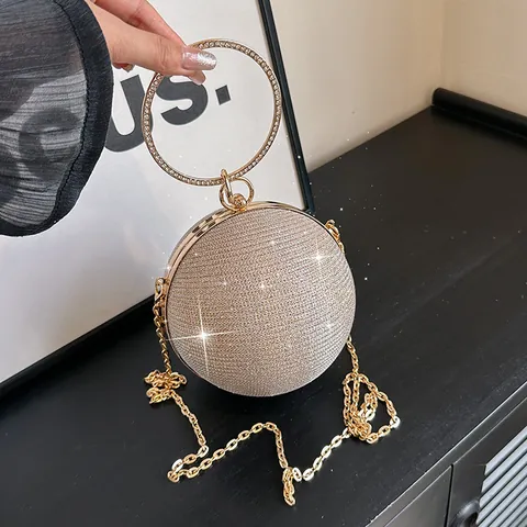 Damen Kugel Abendtasche Pailletten Glitzer Kupplung Strass Ring Griff Kugel Handtasche Kette Schulter Umhängetasche