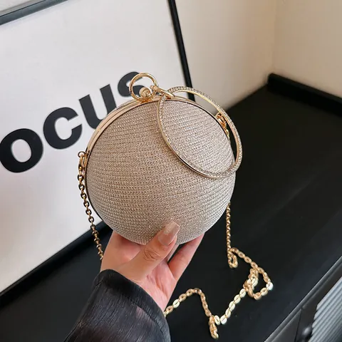 Damen Kugel Abendtasche Pailletten Glitzer Kupplung Strass Ring Griff Kugel Handtasche Kette Schulter Umhängetasche