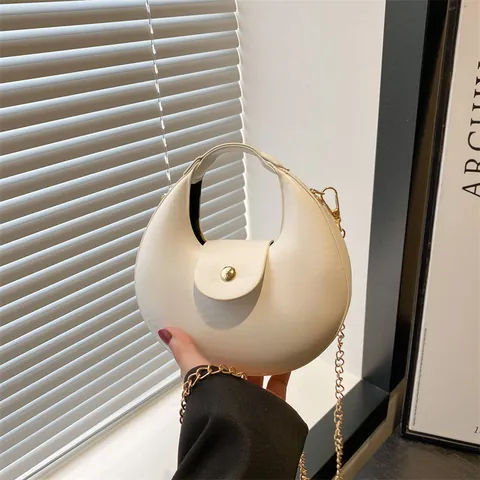 Bolso de Hombro de Media Luna de Cuero PU para Mujer Elegante Bolso de Axila de Color Sólido Con Correa de Cadena Dorada