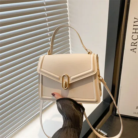 Bolso Bandolera de Cuero PU de Moda para Mujer Bolso de Hombro Cuadrado Pequeño con Cierre de Metal Bolso de Mano Elegante Diario
