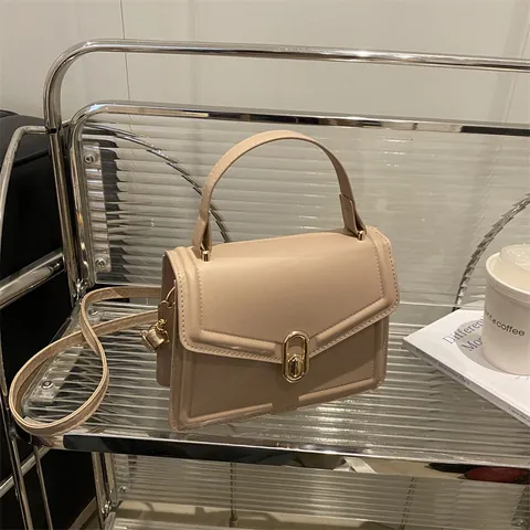 Bolso Bandolera de Cuero PU de Moda para Mujer Bolso de Hombro Cuadrado Pequeño con Cierre de Metal Bolso de Mano Elegante Diario