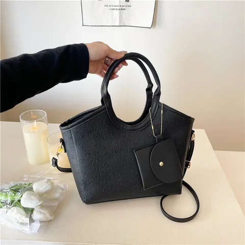 Damen Mode PU Leder Tragetasche Mit Kleinem Beutel Floral Klee Geprägte Handtasche Schulter Umhängetasche Für Alltag Arbeit
